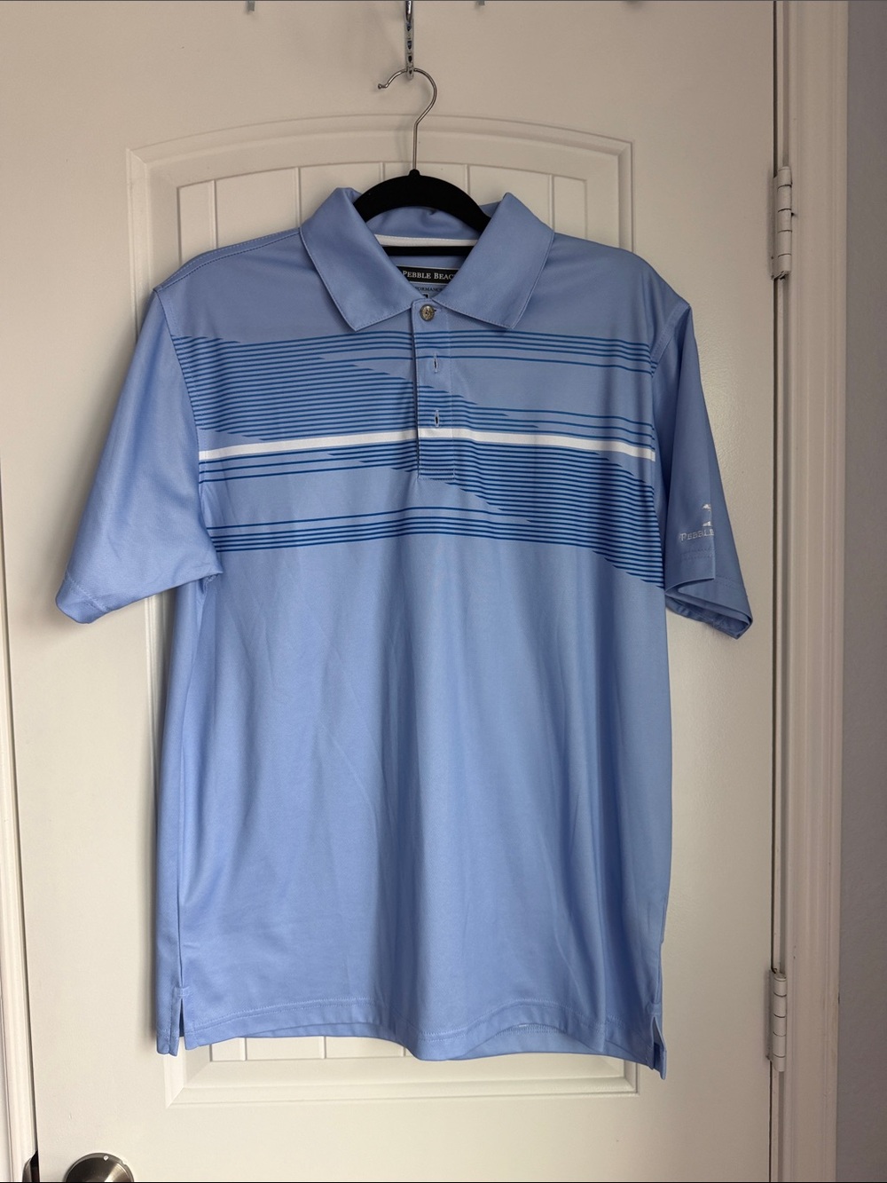 Pebble Beach Men's Sky Blue Striped Performance Polo